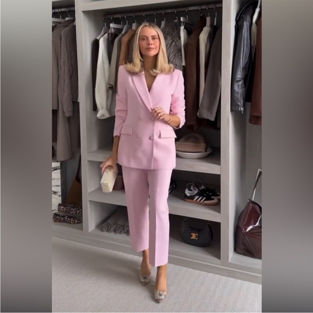 ZARA 2 PIECES SET DOUBLE BREASTED SHOULDER PAD BLAZER AND SLIM HIGH WAIST PANTS - Picture 9 of 16